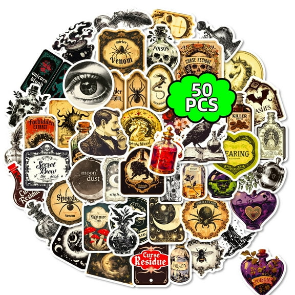 150 PCS Gothic Apothecary Stickers – Vintage Medieval Doodle Decals for Laptops, Guitars, Skateboards & DIY Crafts