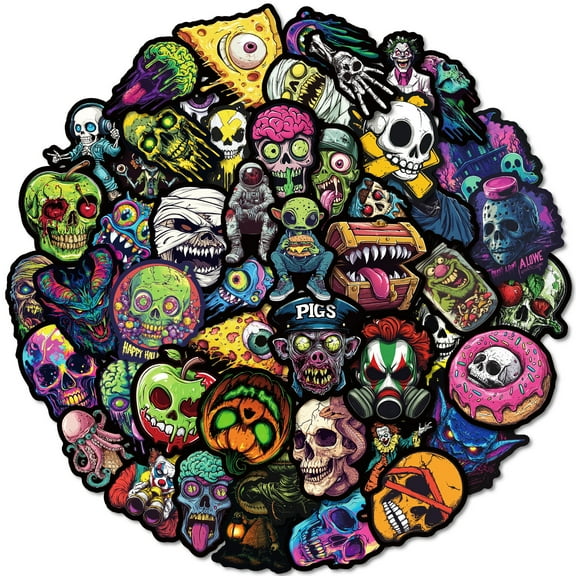 150 PCS Halloween Stickers – Colorful Skull & Clown Spooky Doodle Decals for Water Bottles, Luggage & DIY Decoration