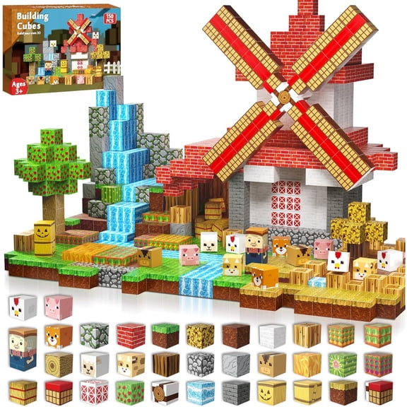 150 PCS Magnetic Farm Animal Building Blocks STEM Sensory Toys for Kids Ages 3 and Up