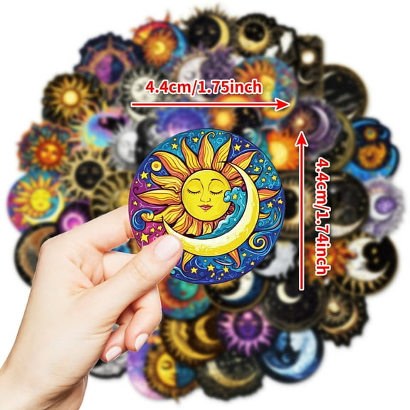 150 PCS Moon and Sun Stickers – Black Background Artistic Celestial Decals for Laptops, Phones, Helmets & DIY Crafts