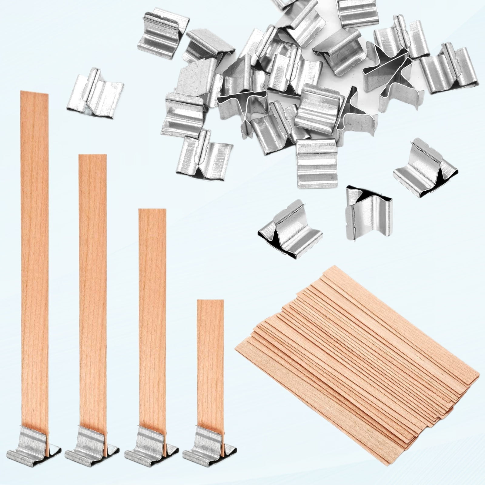 150 PCS Wooden Candle Wicks with Metal Base, Smokeless Wood Core Wax Wicks for DIY Candle Making