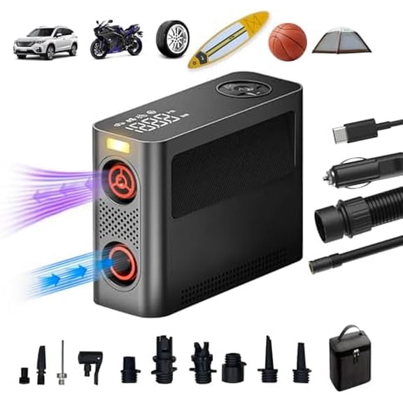 150 PSI Portable Air Pump, Rechargeable Tire Inflator with 8 Modes, Dual-Power Option & Auto-Stop for Car Tires, SUP Paddle Board, Pool Floats, Bike, Kayak, Ball, Air Mattress with LED Light