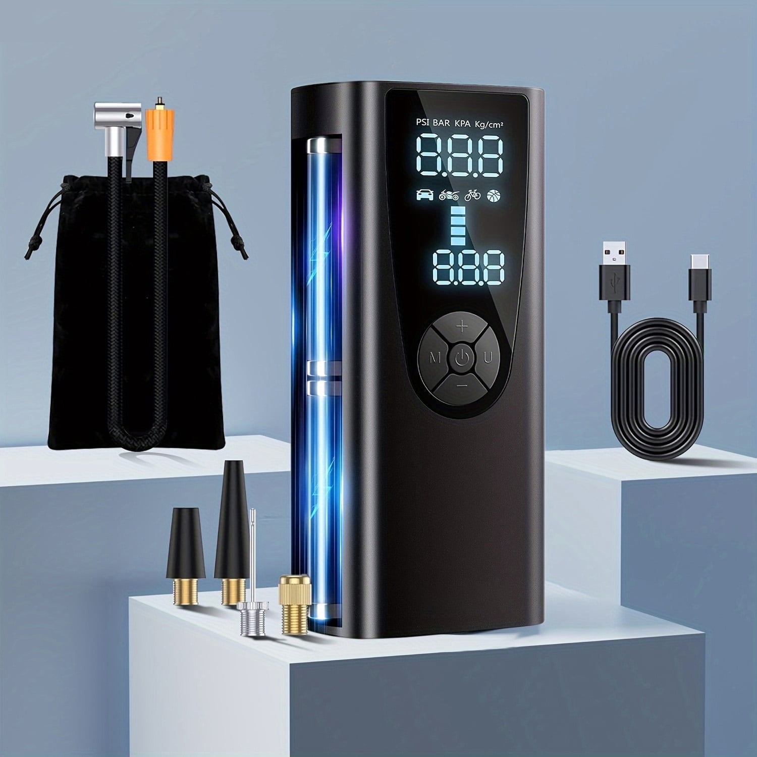 150 PSI Portable Tire Inflator - 20000mAh Cordless Air Pump with Pressure Gauge, Emergency Light for Vehicles & Balls (Black)​