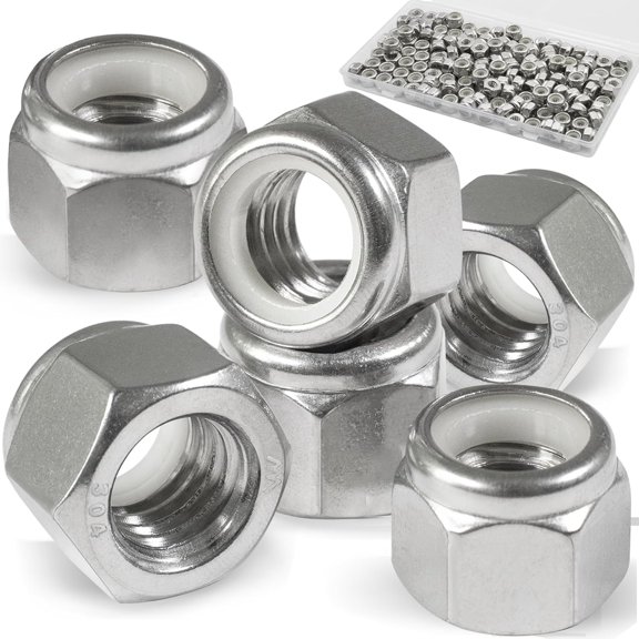 150 Pack 10#24 Nylon Insert Locknuts,304 (A2-70) Stainless Steel Lock Nuts,Standard Inch Thread Nylock Nuts