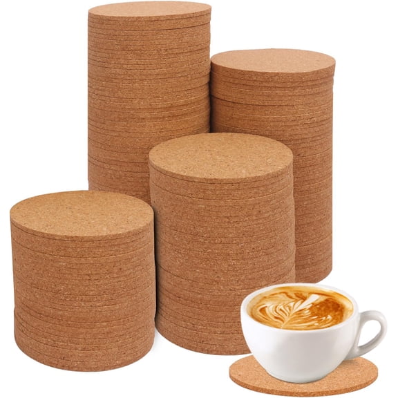 150 Pack 3.5 Inch Round Cork Coasters - Absorbent, Heat Resistant, Multi-Use for Drinks, Crafts, DIY Projects, Wine Glass, Mug, Coffee Cup, Plants