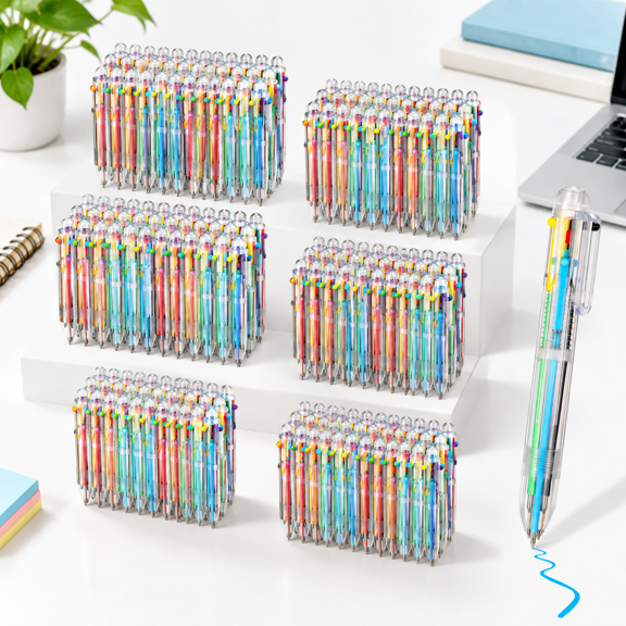 150-Pack 6-In-1 Multicolor Retractable Fine Point Pens, 0.5mm, Bulk Set