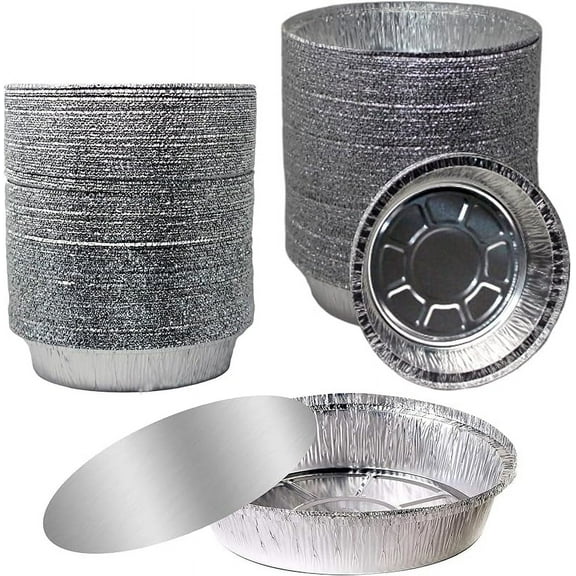 [150 Pack - 6 Inch Disposable Round Aluminum Foil Take-Out Pans with Board Lids Set - Disposable Tin Containers, Perfect for Baking, Cooking, Catering, Cake Pans, Parties, Restaurants