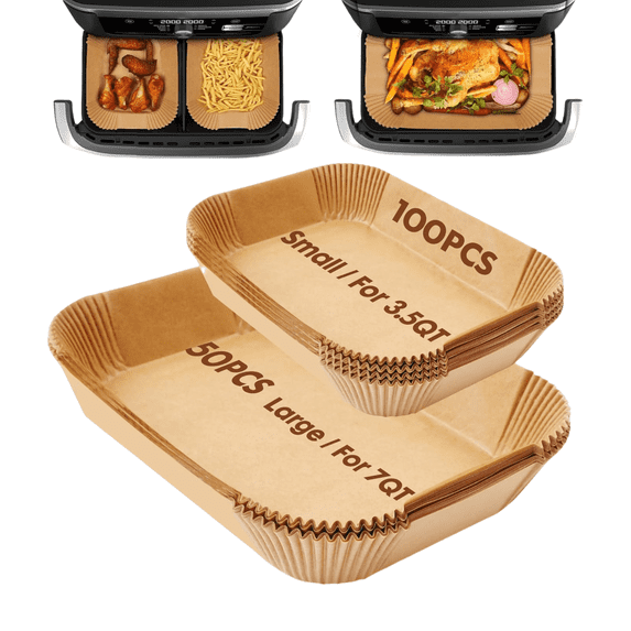 150-Pack Air Fryer Liners Disposable - Disposable Parchment Paper for Ninja DualZone & MegaZone (100 Small + 50 Large), Fits Foodi FlexBasket 7-11QT Models