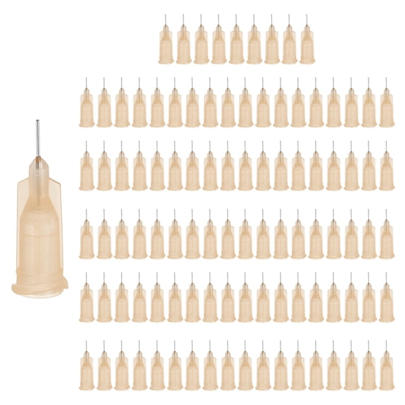 150 Pack Blunt Tip Dispensing Needle, 6 Gauge Stainless Steel Dispensing Tips with Luer Lock 0.94" Plastic Blunt Dispenser Needle for Glue Oil Applicator, Light Brown