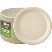 150 Pack Compostable Disposable Paper Plates 10.25 inch Super Strong Paper Plates 100% Bagasse Natural Biodegradable Eco-Friendly Sugarcane(white)
