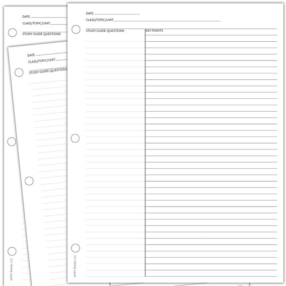 150 Pack Cornell Style Study Note Taking System Sheets, White, 3 Hole Punch, Double Sided (White, 150)
