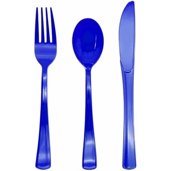 150 Pack Dark Blue Plastic Silverware, Blue Plastic Utensils Heavy Duty, 50 Forks, 50 Knives, 50 Spoons for Birthday, Graduation, Memorial Day, Flag Day, 4th of July