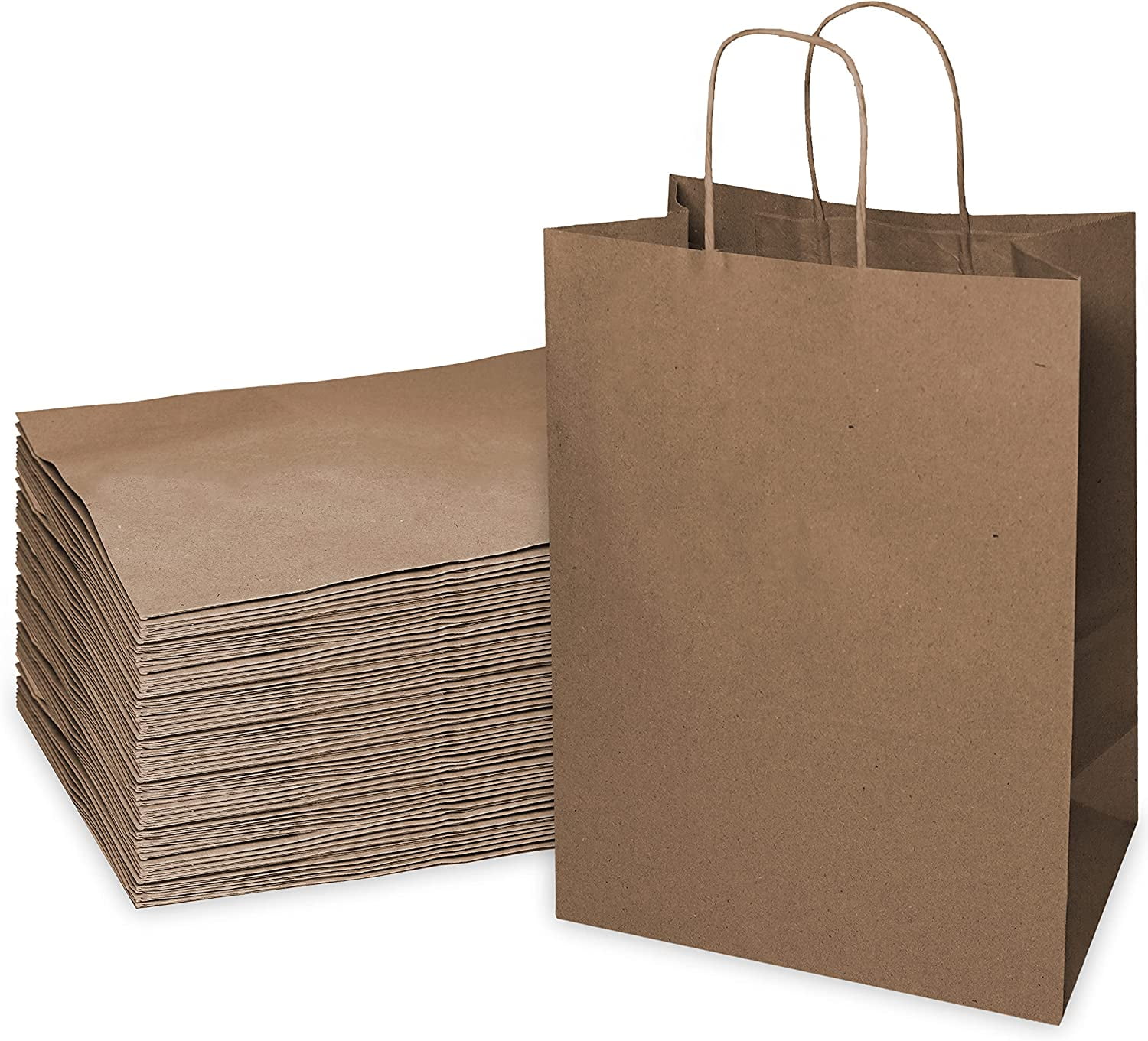 Kraft Paper Gift Bags With Handles - 50 Pack, Brown, 8.27x5.91x3.15 Inches For Weddings, Birthdays, Shopping