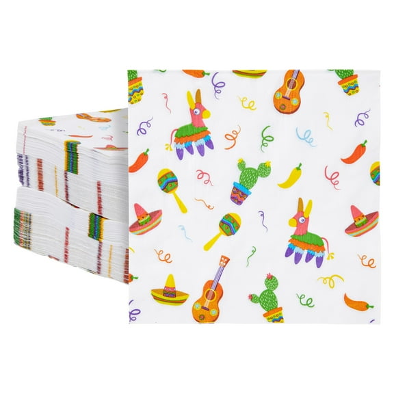150 Pack Fiesta Napkins for Cinco de Mayo, Mexican Party Decorations (White, 6.5 In)