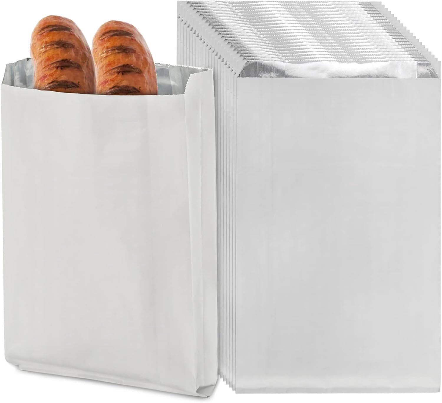 150 Pack Foil Hamburger Wrappers, 4 LB Insulated Aluminum Foil Sandwich Wrap Sleeves, Grease Resistance Paper Foil Hot Dog Bags for Fast Food, Food Truck, Serving, BBQ, 6.3" x 1.5" x 10"