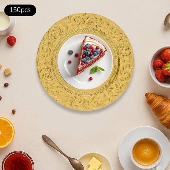 150-Pack Gold Charger Plates 13 Inch Plastic Dinner Plates with Embossed Design for Wedding, Banquet