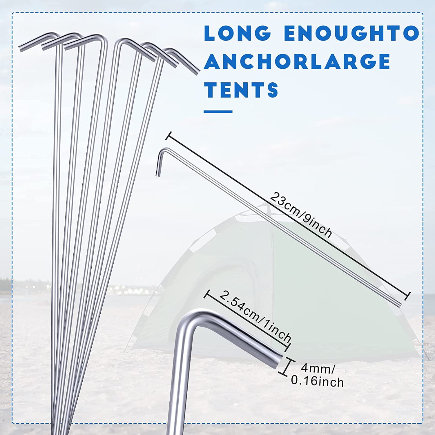 150 Pack Heavy Duty Metal Tent Stakes 9 Inch Galvanized Ground Stakes with Anti-Slip Hook for Camping Hiking Outdoor Decorations