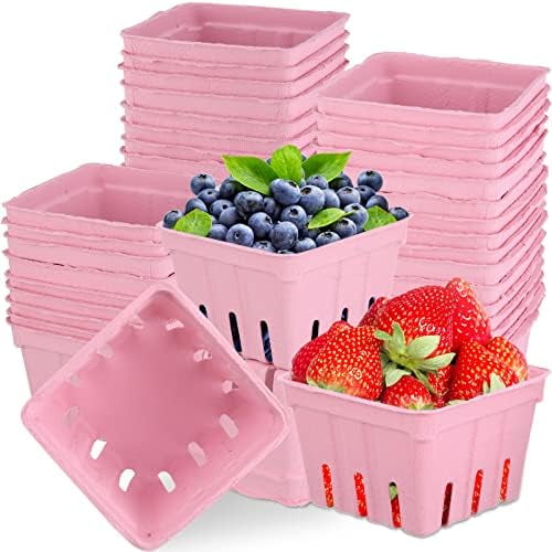 150 Pack Molded Pulp Fiber Berry Baskets, 4.3 x 4.3 x 3 Inch 1 Pint ...