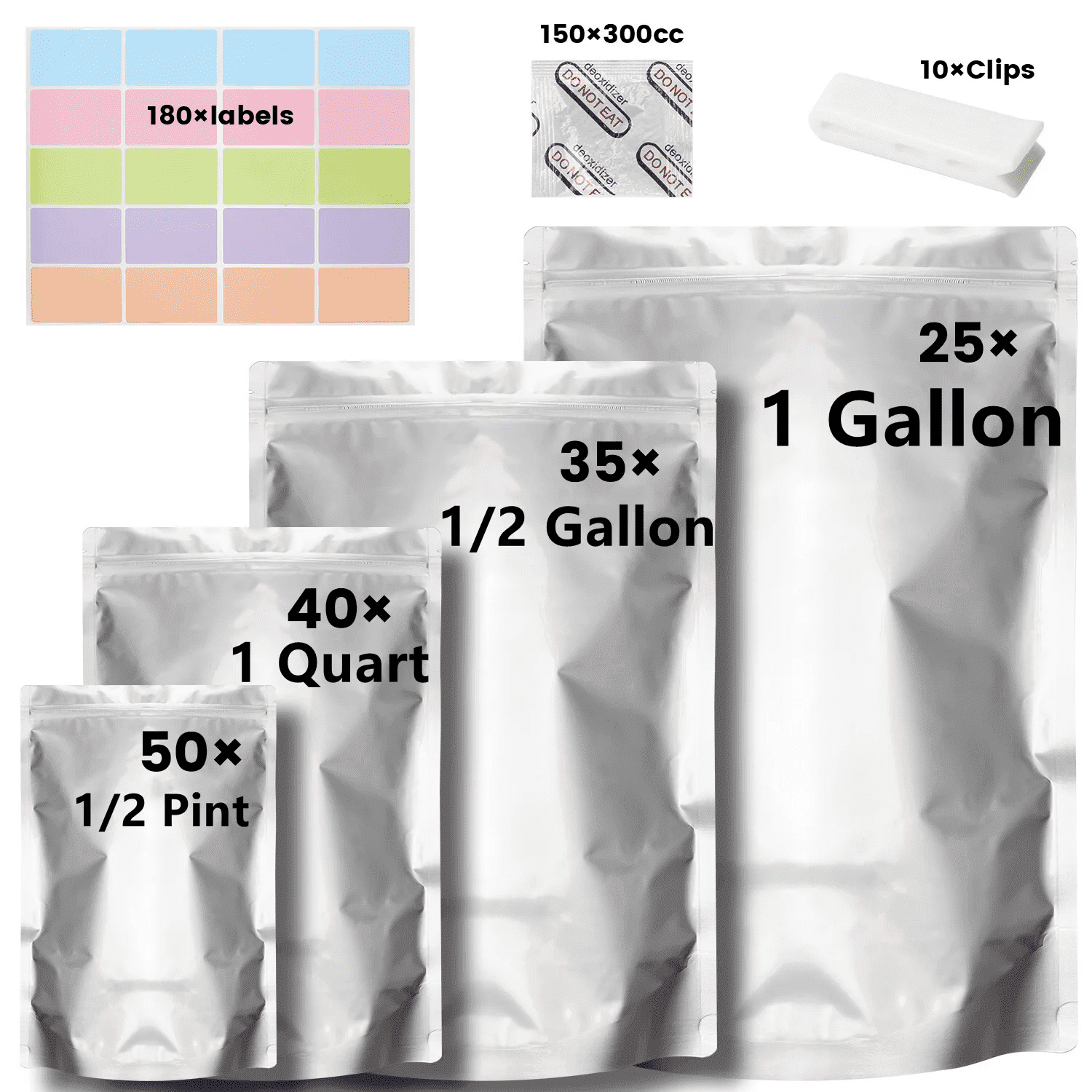 Wattne 150 Pack Mylar Bags for Food Storage, Resealable Zip Locks