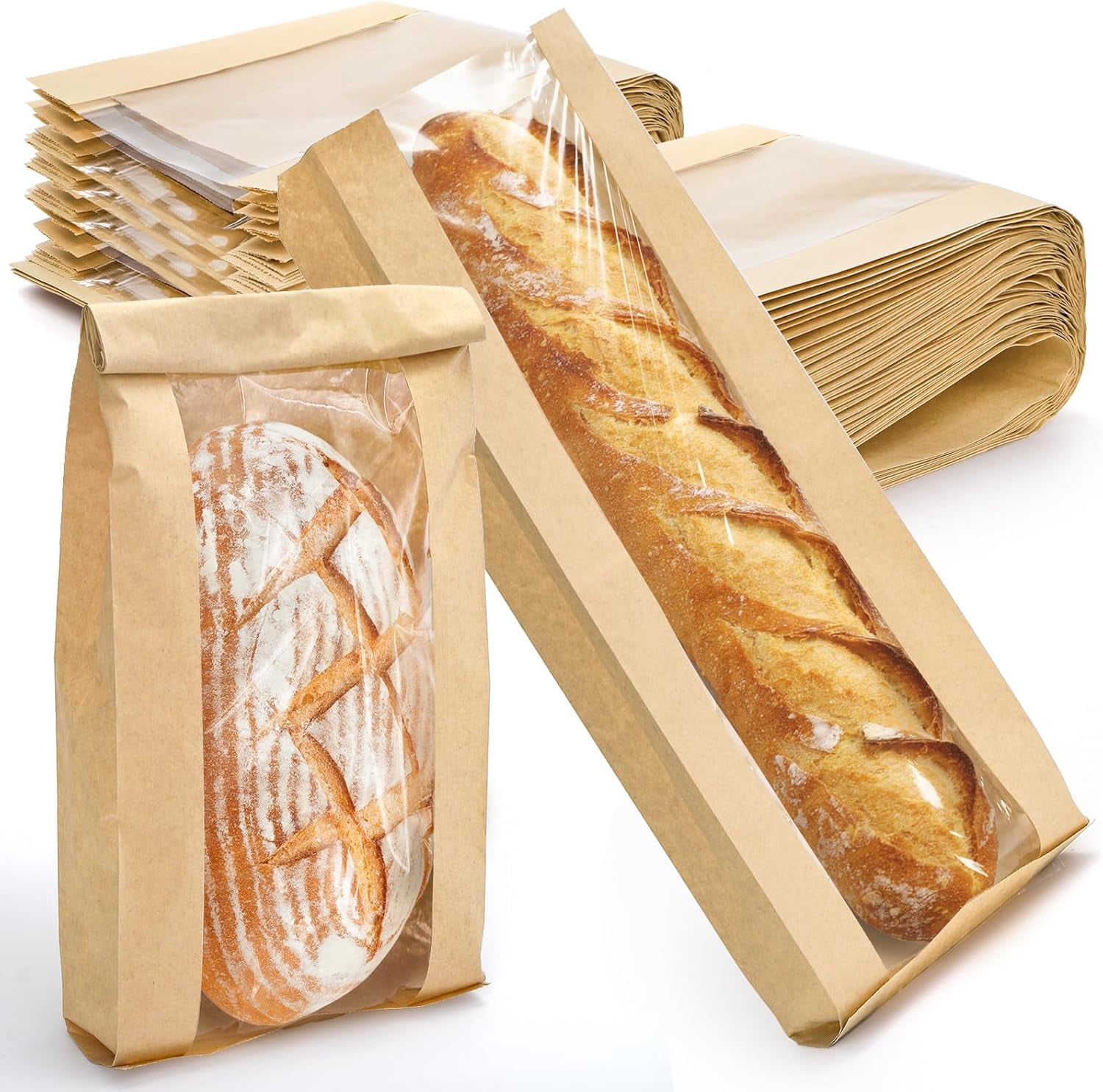 Packing Sacks 150 Pack Paper Bread Bag with Window, 18