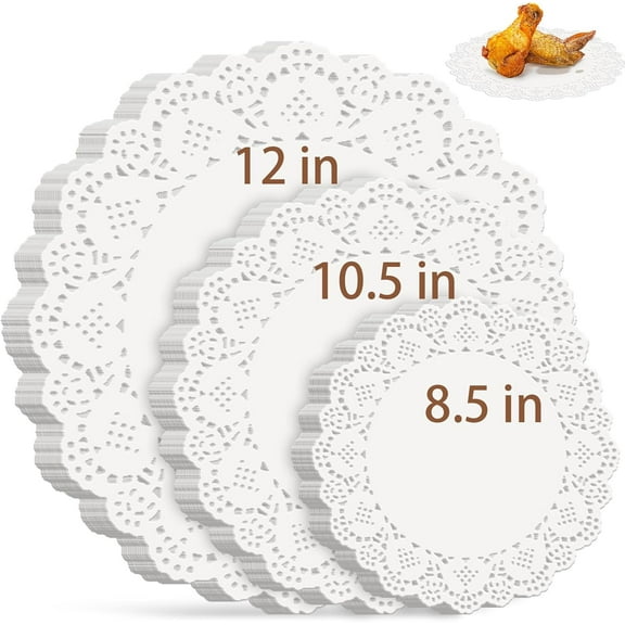 150 Pack Paper Doilies Assorted Sizes - 8.5inch, 10.5 inch and 12 inch Round White Paper Doilies for Food, Disposable Lace Paper Doilies Paper Placemats for Party Table Crafts Cakes Desserts Tabl