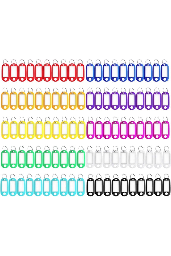 150 Pack Plastic Key Tags, 10 Assorted Colors Key Keychain Tags with Labels, Key Chain Label Tags Identifiers ID Tags with Split Ring