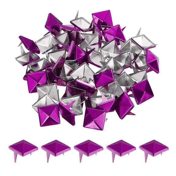150 Pack Pyramid Rivets for Clothing, 10mm 2-Jaw Square Rivets, Rose Red Metal Pyramid Studs Handicraft