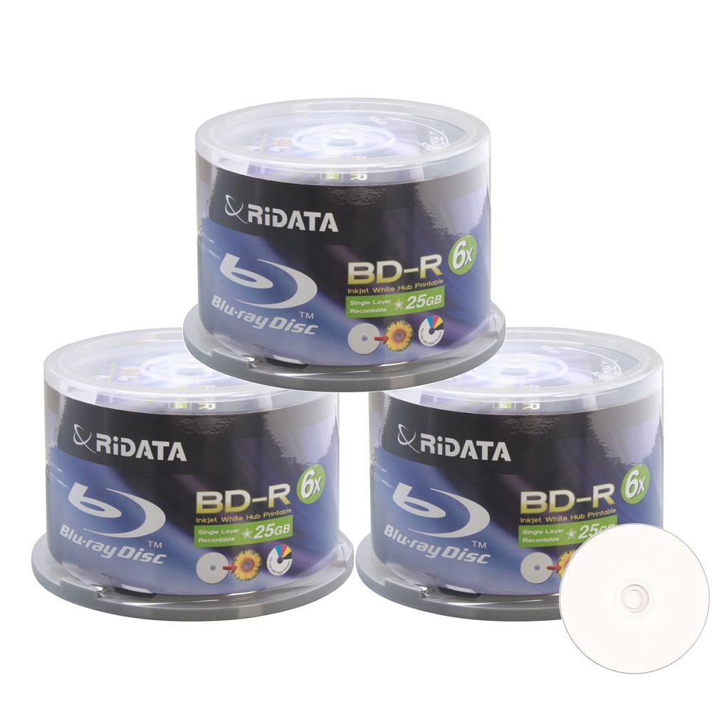 150 Pack Ridata 6X BDR BDR 25GB Single Layer Blue Bluray White Inkjet