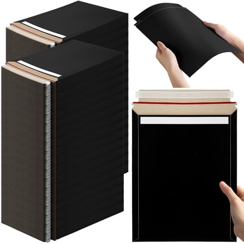 150 Pack Rigid Mailers 9.25 x 11.8 Inches, Resealable Photo Document Mailers Cardboard Flat Envelopes for Shipping Photos, Pictures, Papers, Files, Cd, Magazines, Comic Books (Black)$$Office