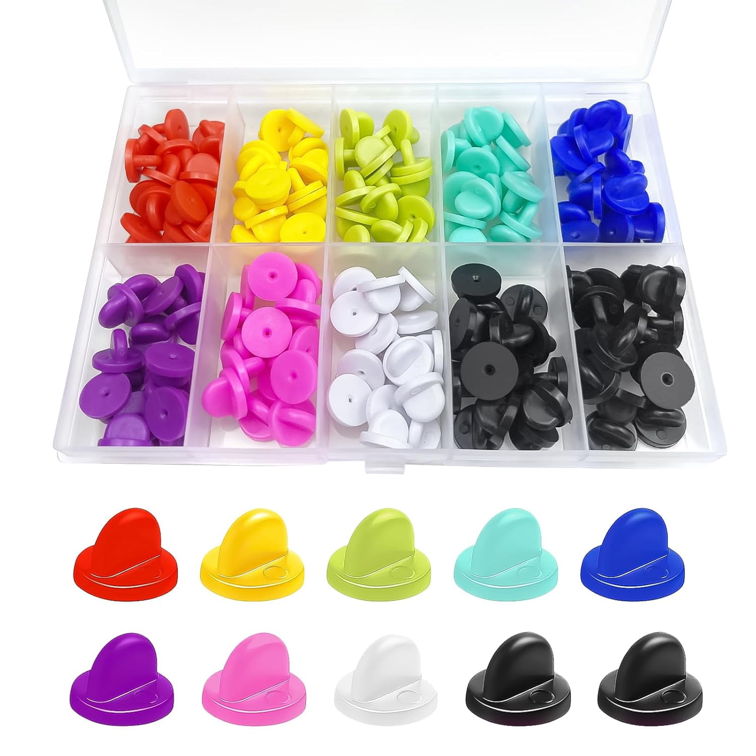 150 Pack Rubber Pin Backs Locking Keepers with Storage Case, Multicolor ...