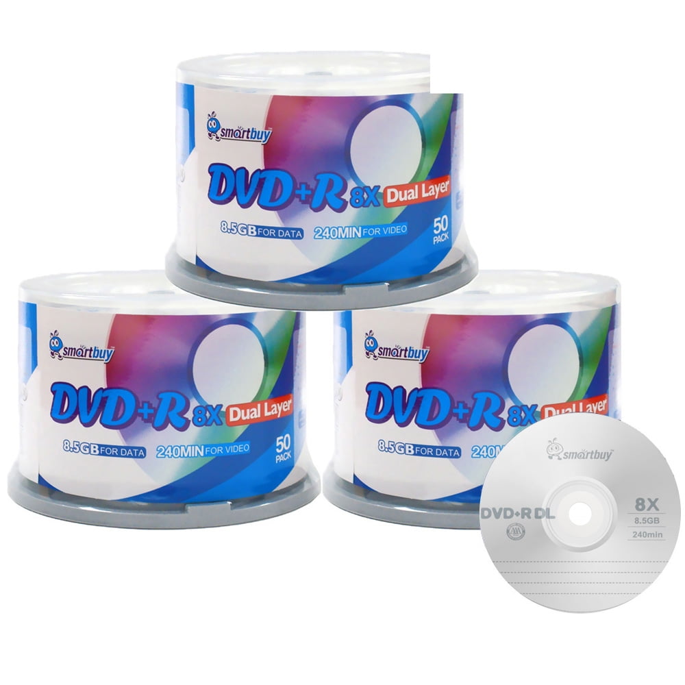 150 Pack Smartbuy DVD R DL Dual Layer 8X 8.5GB DVD Plus R Double Layer Branded Logo Blank Media Data Movie Game Recordable Disc