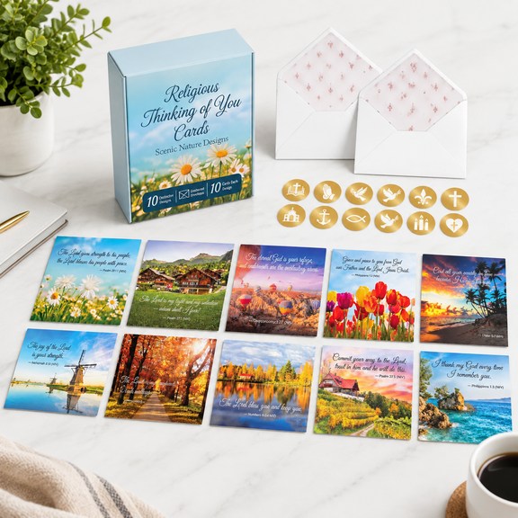 150 Pack Thinking Of You Religious Greeting Cards with Envelopes, 10 Designs