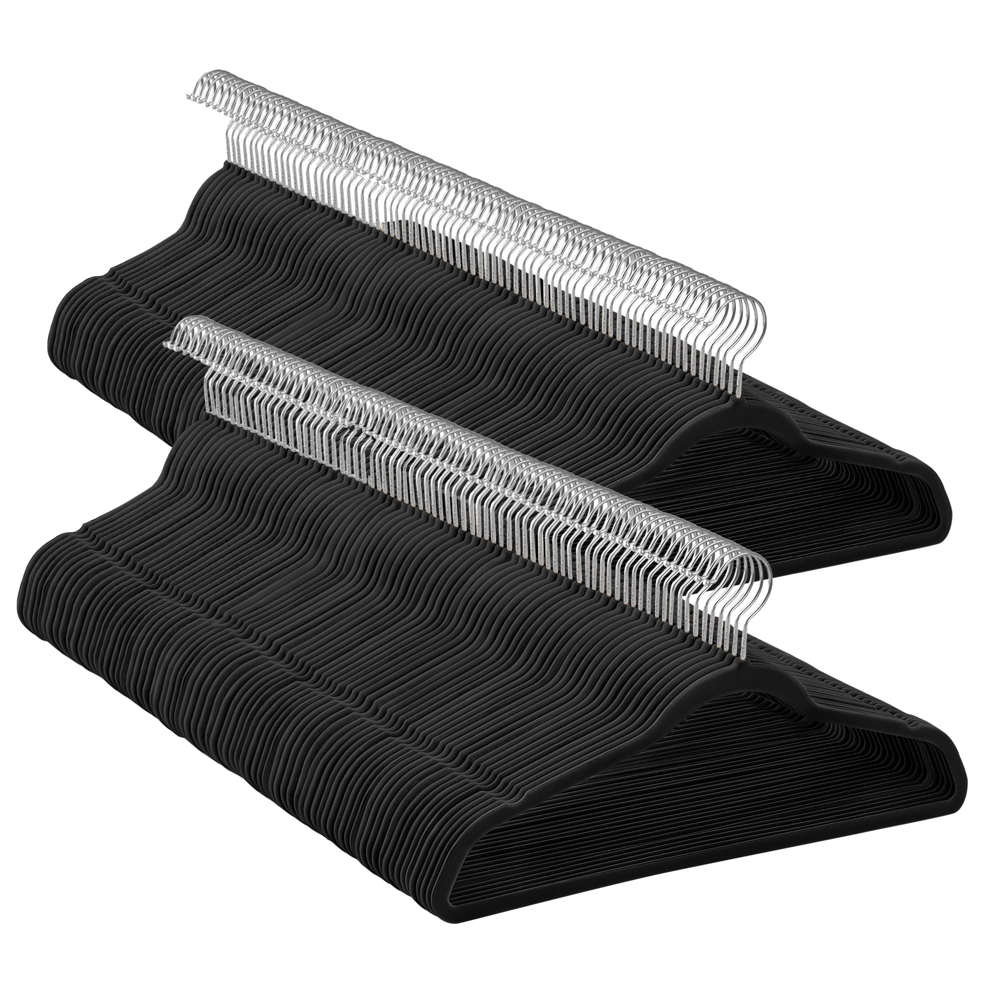 150-Pack Velvet Hangers, Non-Slip Heavy-Duty Clothes Hangers with Silver Swivel Hooks, Slim Space-Saving Design, Black