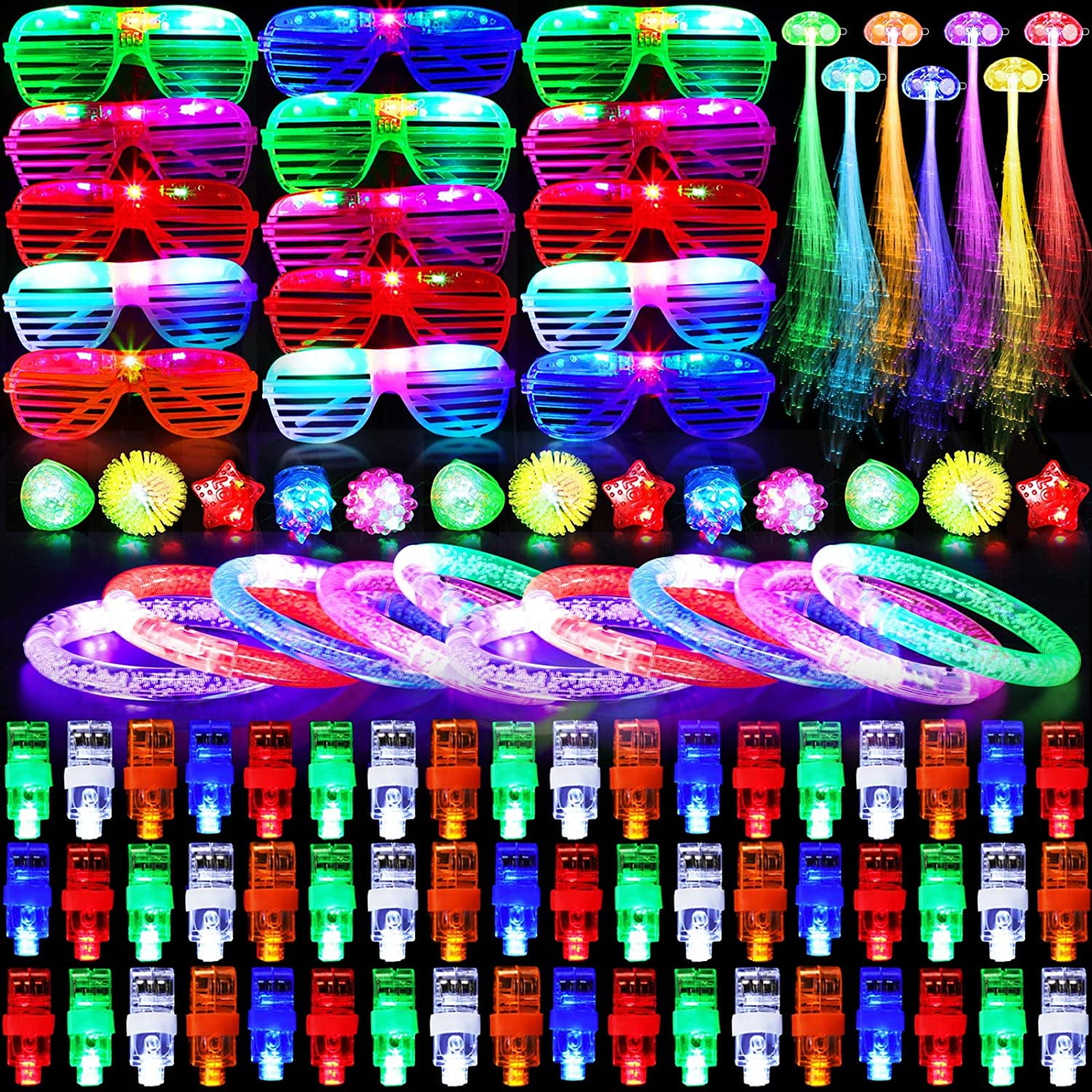 EBD Products 74 Pcs Light Up Toy Party Favors Glow In The Dark Party  Supplies For Kid Adults With 44 Finger Lights 8 Jelly Rings 6 Gl…