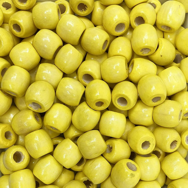 150 Painted Yellow Barrel Wood Beads 17mm x 14mm Diameter 8mm