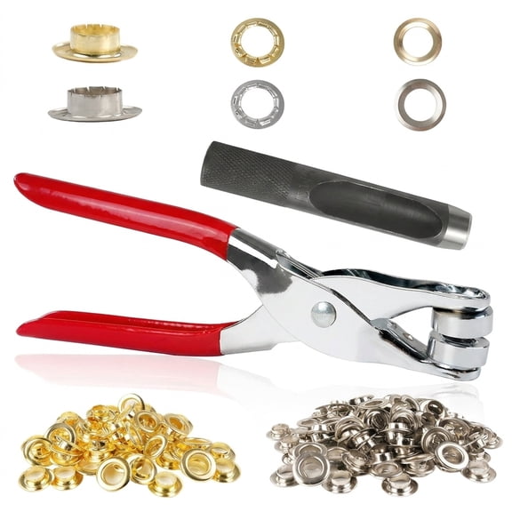 150 Pcs 1/2 Inch Grommet Tool Kit, Metal Grommet Kit with Eyelet Pliers and Fabric Hole Puncher, Gold and Silver Eyelets and Grommets for Fabric, Leather, Shoes, Belts and Crafts