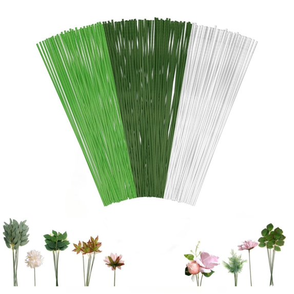 150 Pcs 18 Gauge Floral Stem Wire, Flower Green Stem Rod, Artificial Green Crafts Wire, Wreath Making Supplies for Flower DIY, Wedding Bouquet (14inch, Mixed Colors)