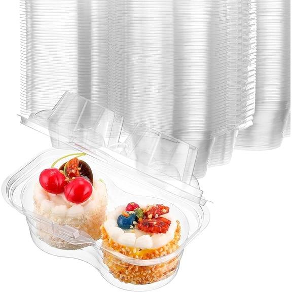 150 Pcs 2 Compartment Plastic Cupcake Containers Disposable Deep Cupcake Carrier Holder Box with Lids Stackable Clear Dessert Container for Muffin Pies Weddings Birthday Party