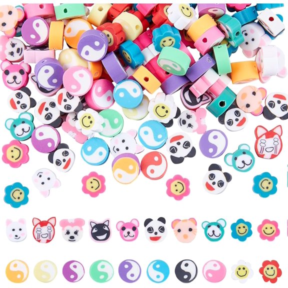 150 Pcs 3 Style Polymer Clay Beads Flower with Smile Face Soft Beads Mixed Color Spacer Beads for DIY Bracelet Necklace Earring Jewelry Making Accessories