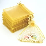 150 Pcs 3"x4" Gold Mini Organza Goodie Bags, Small Clear Mesh Gift Bags, Drawstring Closure, for Baby Shower Birthday Party Wedding