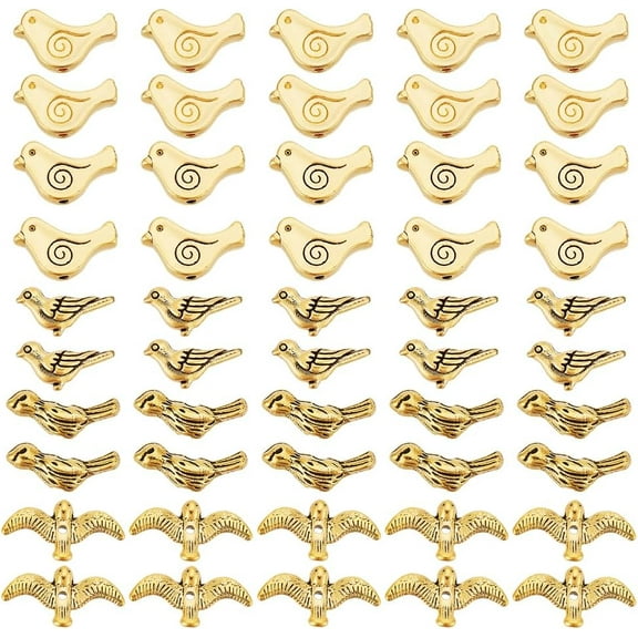 150 Pcs 5 Styles Alloy Bird Beads Metal Bird Spacer Beads Flying Animals Bulk Craft Beads