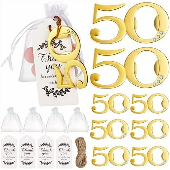 150 Pcs 50th Birthday Party Favors,50 Pcs 50th Birthday Party Favor Bottle Opener, 50 Pcs White Sheer Organza Bags,50 Pcs Thank You Tags 50th Anniversary Favors for Guests Gifts Birthday Souvenirs
