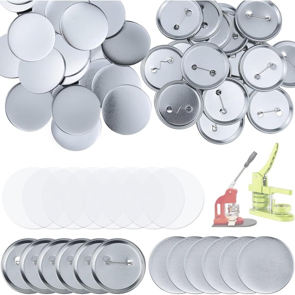 150 Pcs 58mm/2.28inch Blank Buttons Making Supplies Badge Parts, Round Button Pin Badge Blanks Set for Button Maker Machine, Includes Metal Buttons Pin Back Cover, Metal Cover & Clear Film (50 Set)