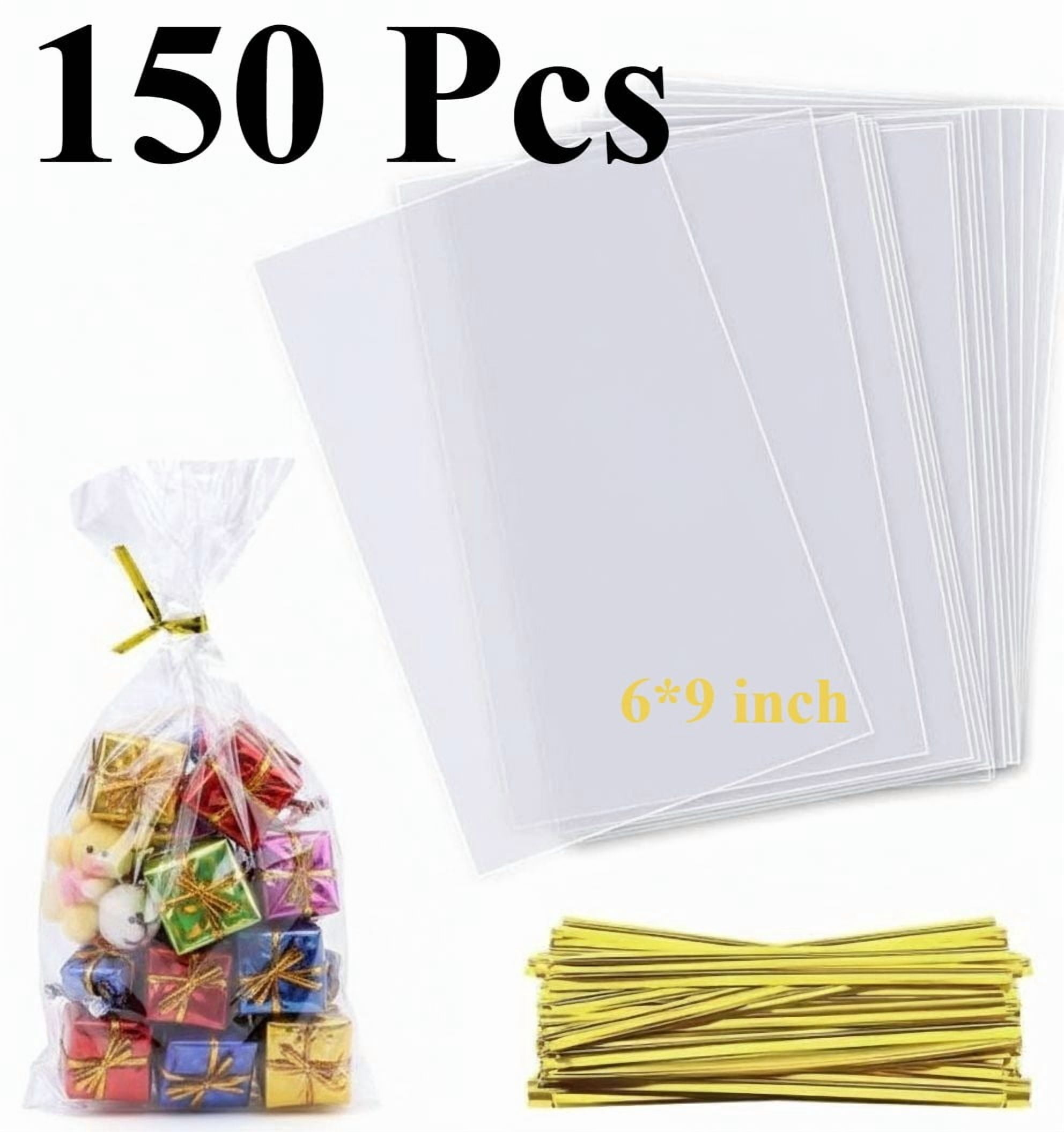 150 Pcs 6 x 9 inch Flat Cellophane Treat Bags with Twist Ties Opp Treat ...