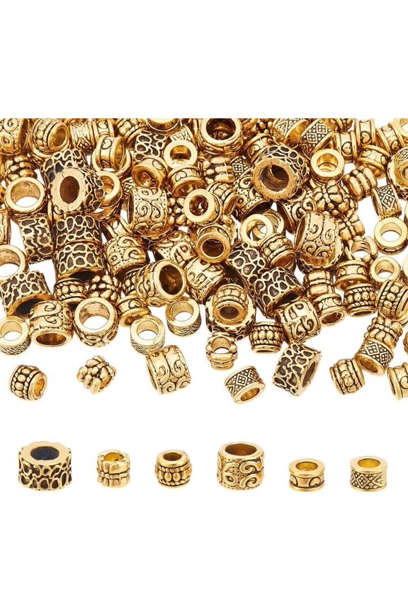 150 Pcs 7 Styles Metal Spacer Beads Tibetan Alloy European Beads Large Hole Spacer Beads Hair Beads for DIY Necklace Bracelet Jewelry Making Golden Hole: 4-7mm