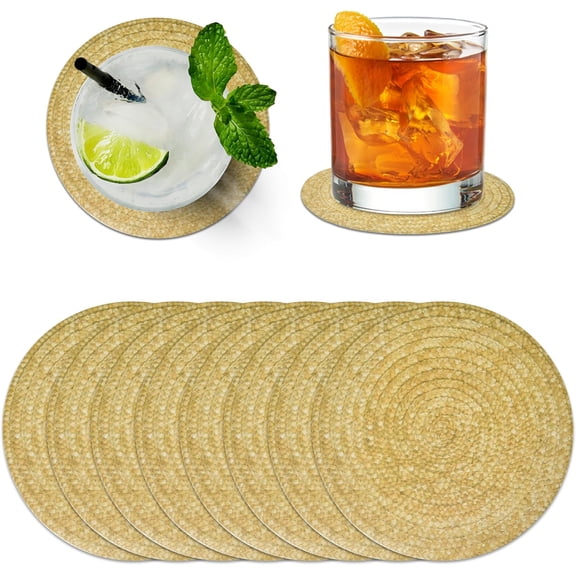 150 Pcs Braided Wicker Look Paper Disposable Beverage Coasters 4" Round Rustic Woven Cocktail Coaster for Drinks Wedding Birthday Party Supplies Decor