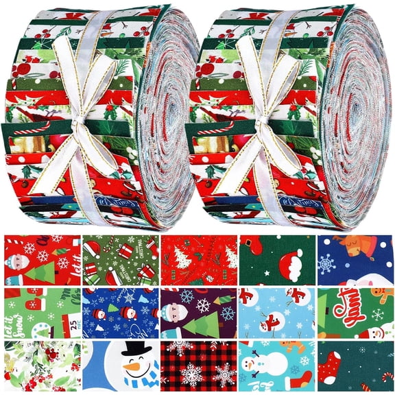 150 Pcs Christmas Quilting Fabric Roll 2.56 Inch Snowflake Printed Fabric Squares Jelly Winter Patchwork Strips for DIY Crafts Sewing Handmade