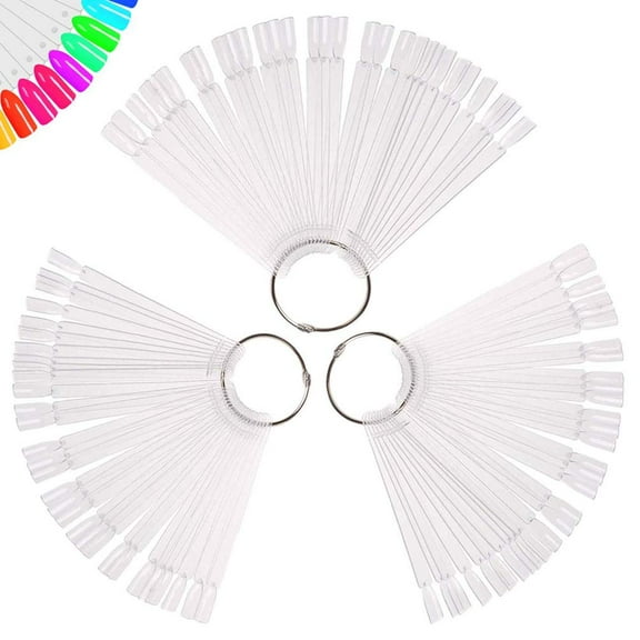 150 Pcs Clear Nail Swatch Sticks with Ring, Fan Shape Nail Art Polish Display Tips, False Nail Sample Sticks, Nail Practice Color Display, Transparent Polish Board for Nail
