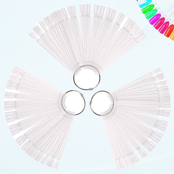 150 Pcs Clear Nail Swatch Sticks with Ring, Transparent Fan Shape Nail Art Tips