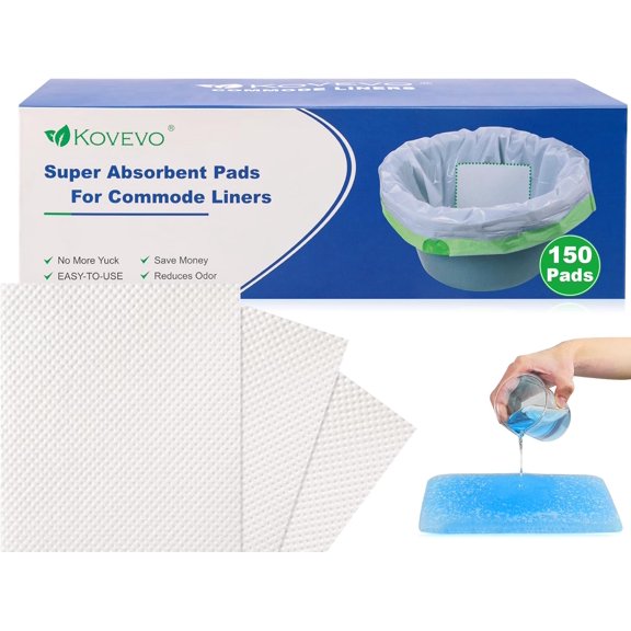 150 Pcs Commode Absorbent Pads for Bedside Toilet Chair Bucket, Commode Liners Pads, Disposable Bedside Commode Pads with Absorbent Gel, Portable Toilet Pads for Medical Care
